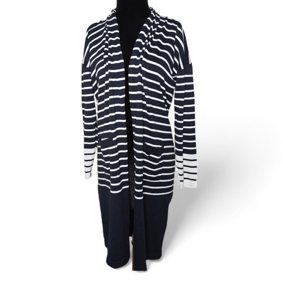CAbi Sweaters - CAbi Boathouse Fuster Cardigan Sweater Navy White Open Front 6243